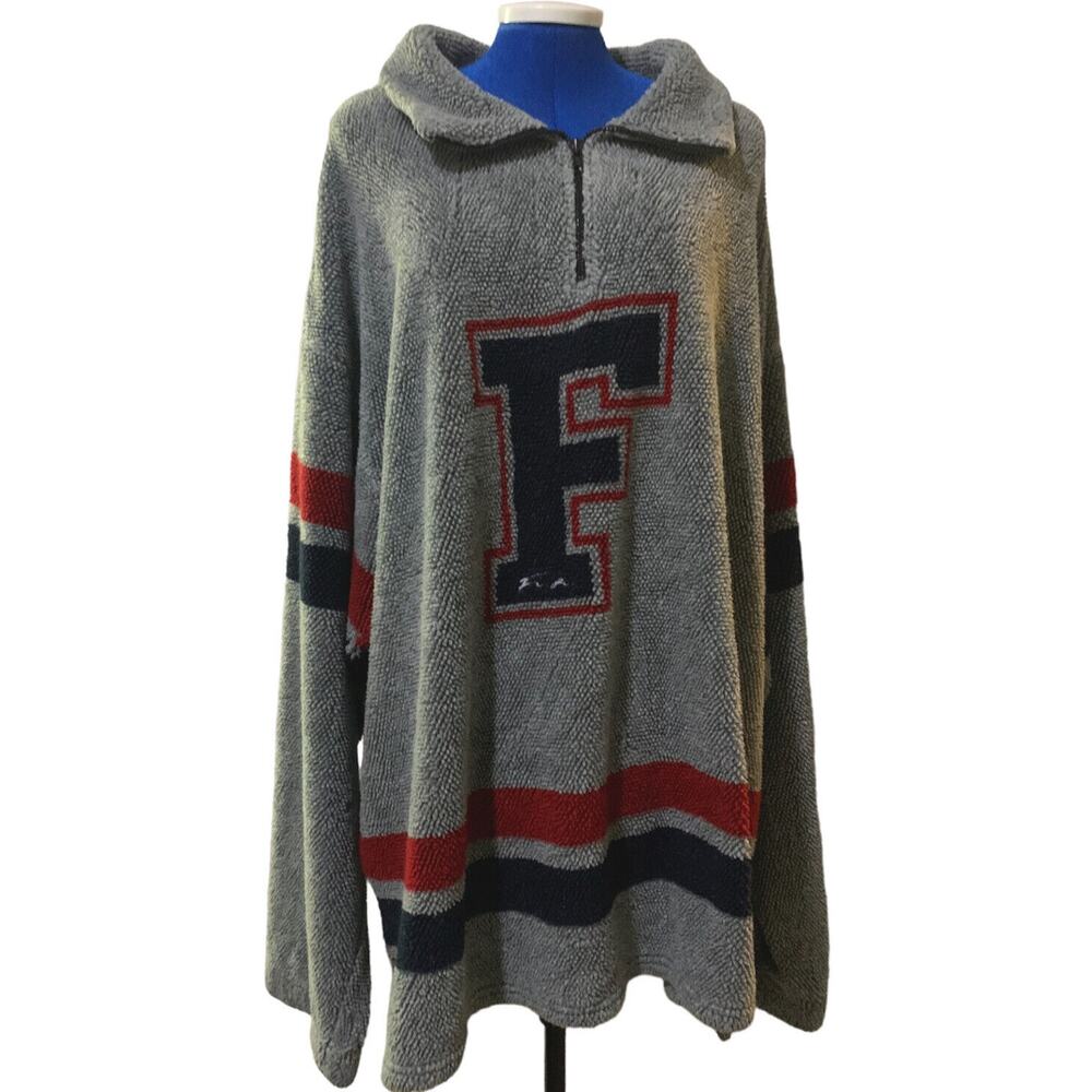 Fubu 1/4 Zip Fleece Jacket Gray big logo 90’s Y2K Mens 2XL Vintage